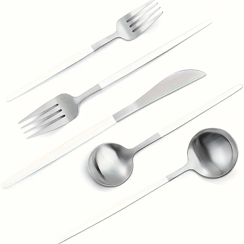30-Piece Silver White Silverware Set for 6