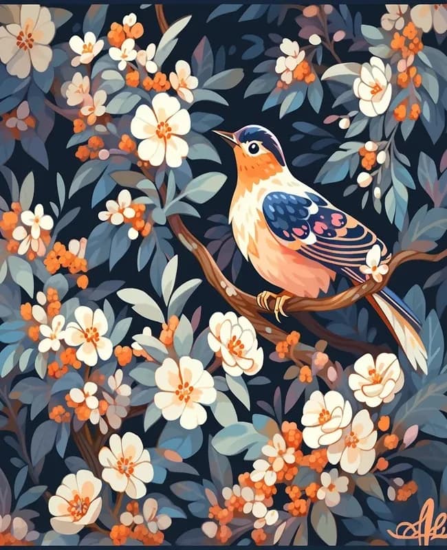 Paint By Numbers Bird Illustration Art Kit