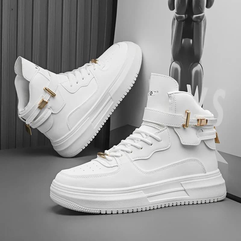 Men's High-top Sneakers Are Fashionable and Versatile.Thick-soled Casual Shoes Are Light, Trendy and Comfortable. White Sneakers