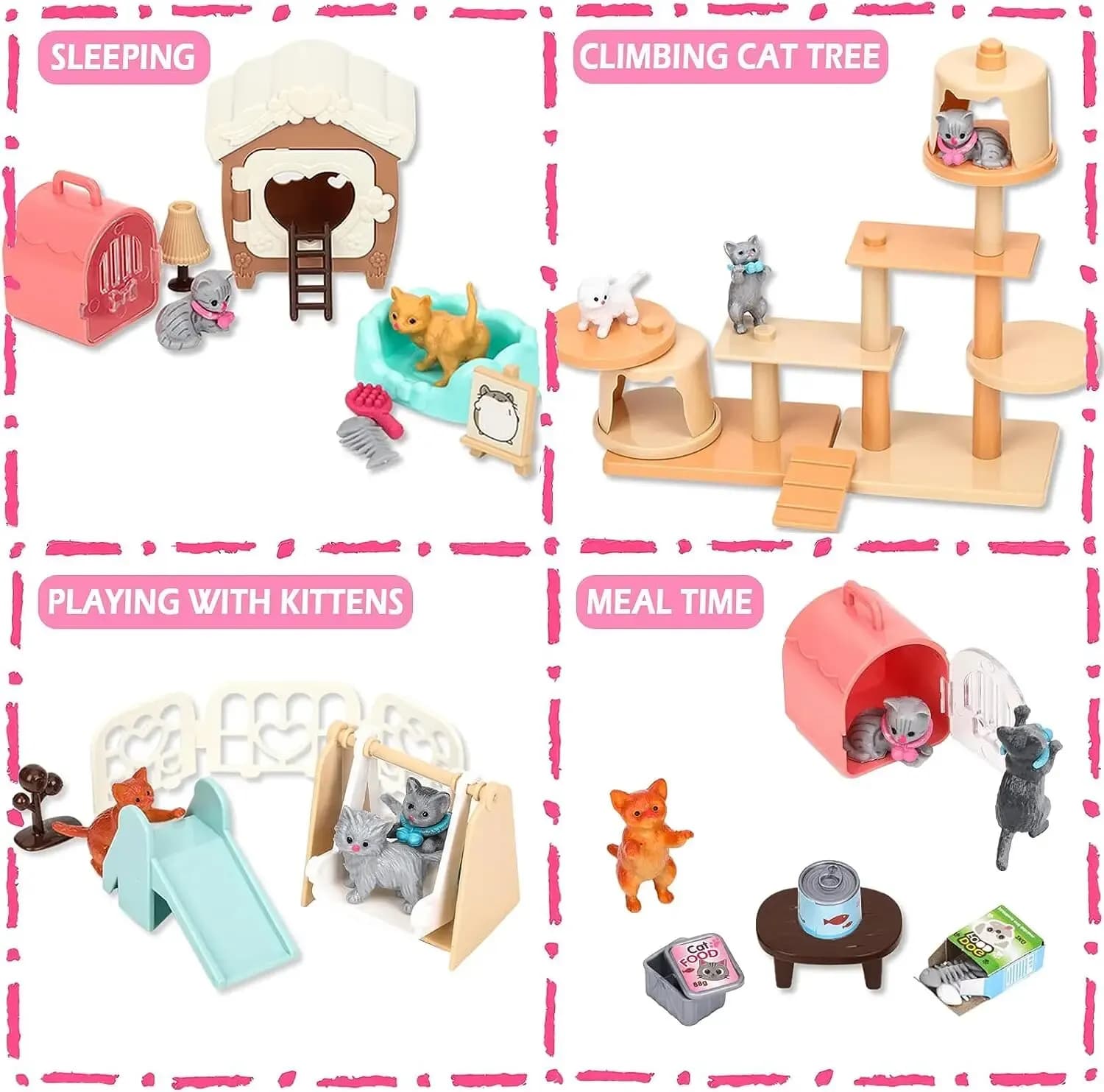 Cat Toys Pretend Play Cat Figures Playset Toy Interactive Kitten Role Play Set Realistic Cats Care Center For Girls Boys Birthda