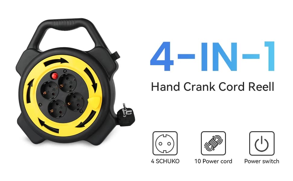Extension Cord，10M Multi Outlet with 4 Sockets，For Home,Garden，New Small Cable Reel Portable Cable Reel Engineering