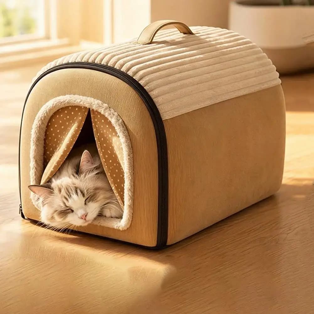 Enclosed Pet House with Door Curtain