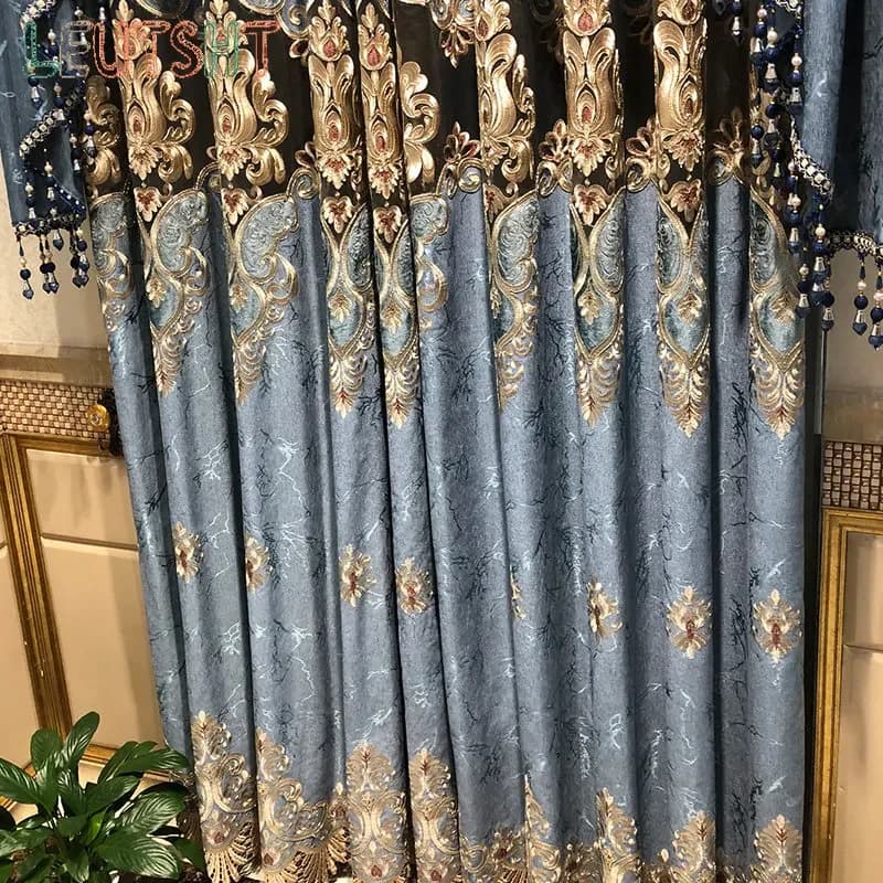 European Embroidered Chenille Tulle Curtain Panels