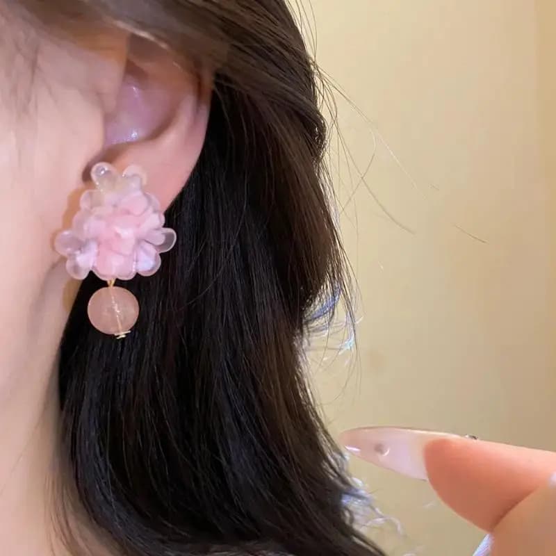 Floral Drop Earrings with Resin Pendant