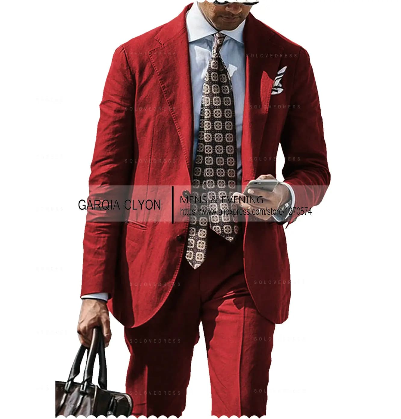 Men's Cotton Linen Casual Suit Jacket and Pants Set
