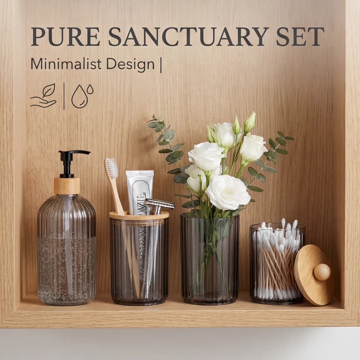 Bathroom Accessories Set, Toothbrush Holders Set Complete with Soap Dispenser, Bathroom Vanity Storage Cups and Cotton Swab Jars