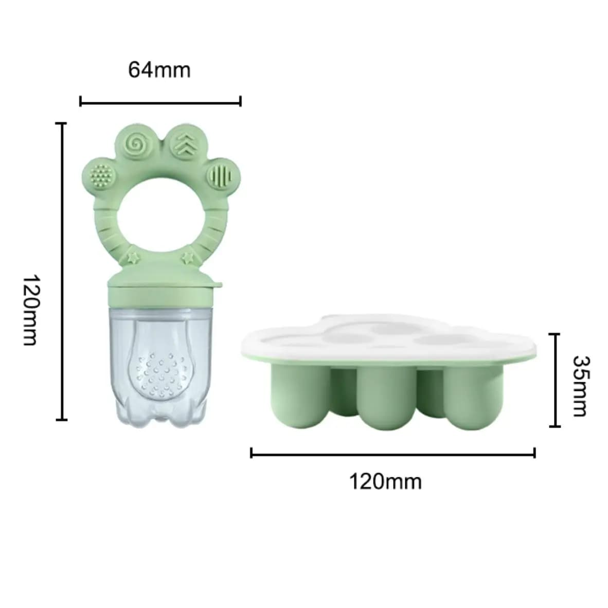 Baby Fruit Food Feeder & Freezer Nibble Tray Combo, Breastmilk Popsicle Molds，Silicone Feeder，Infant Self Feeding, 4M+