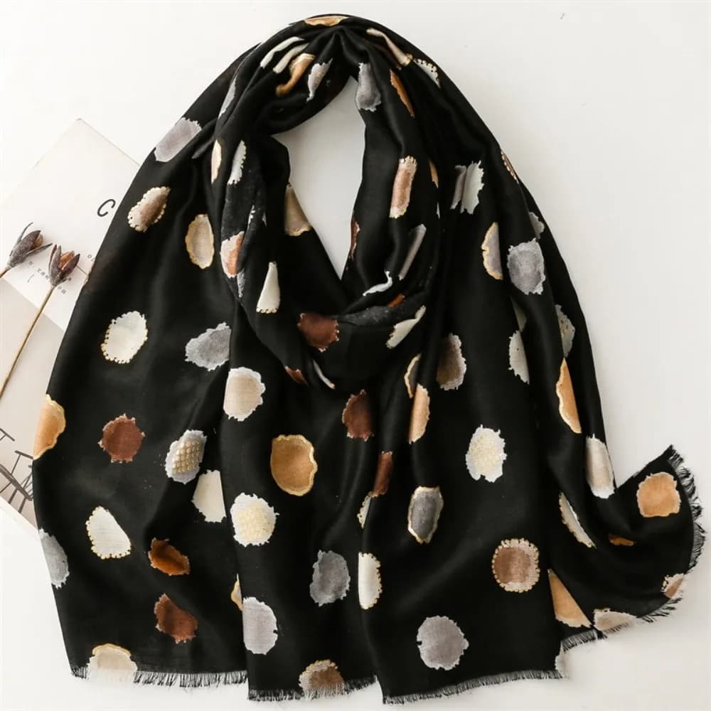 Polka Dot Cotton Blend Scarf with Fringe