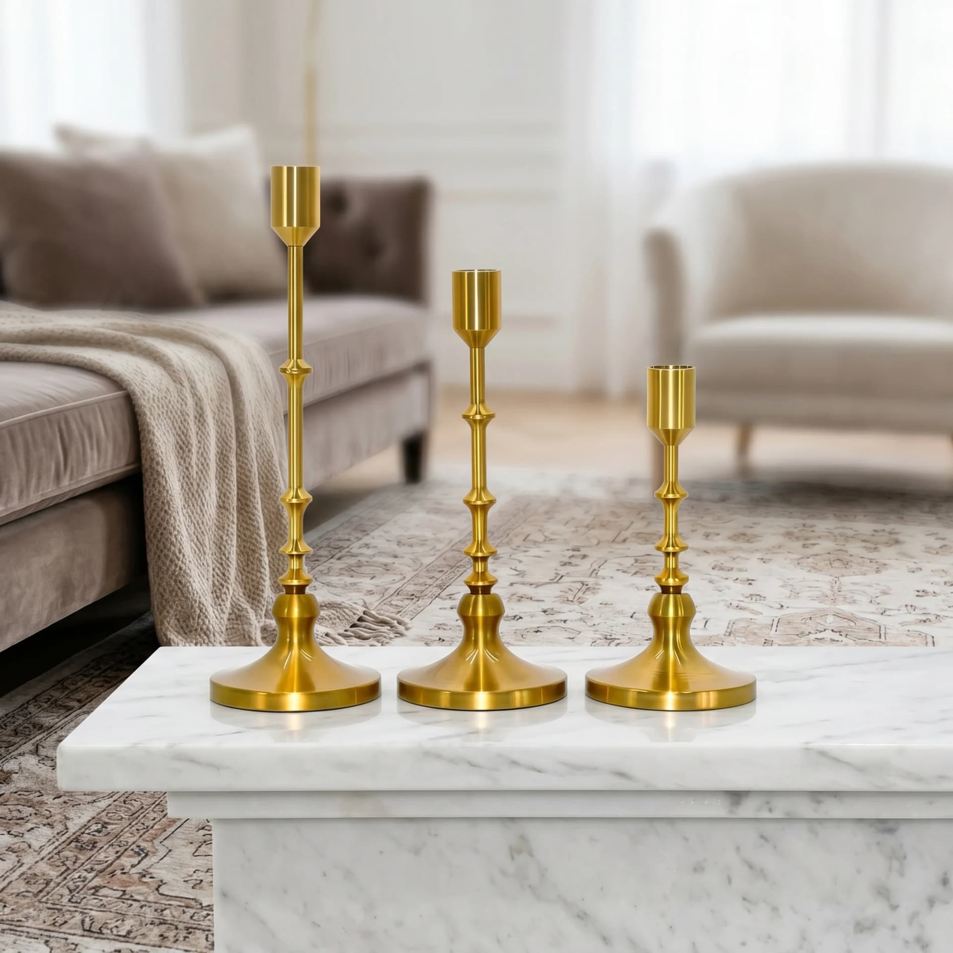 Gold and Black Taper Candle Holder Set