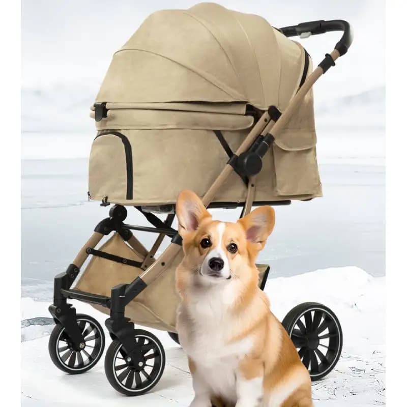 One-Click Folding Pet Stroller Portable Carrier for Dogs Cats Lightweight Breathable Pet Stroller Reversible Pushing Pet Cart