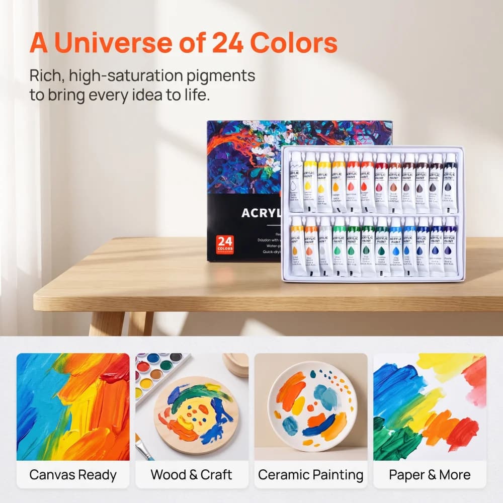 Acrylic Paint Set for Canvas, Wood & Ceramics