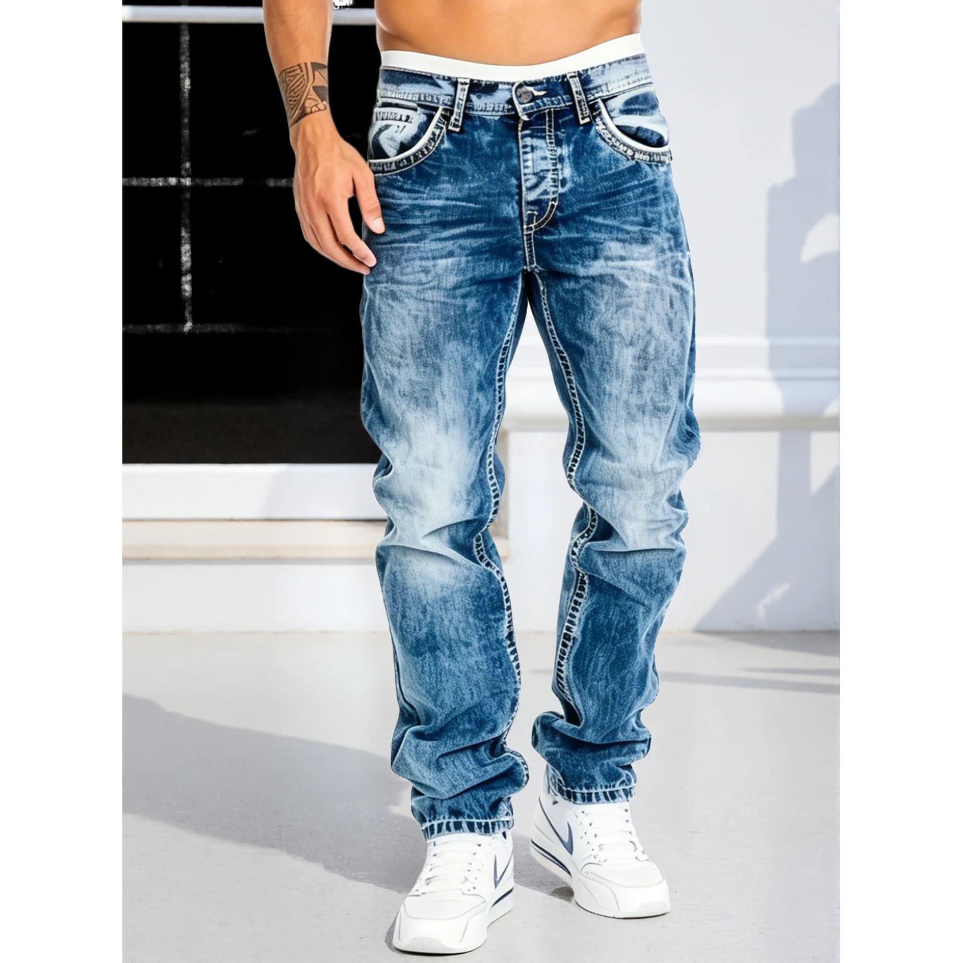 Men's Classic Straight Stretch Denim Jeans