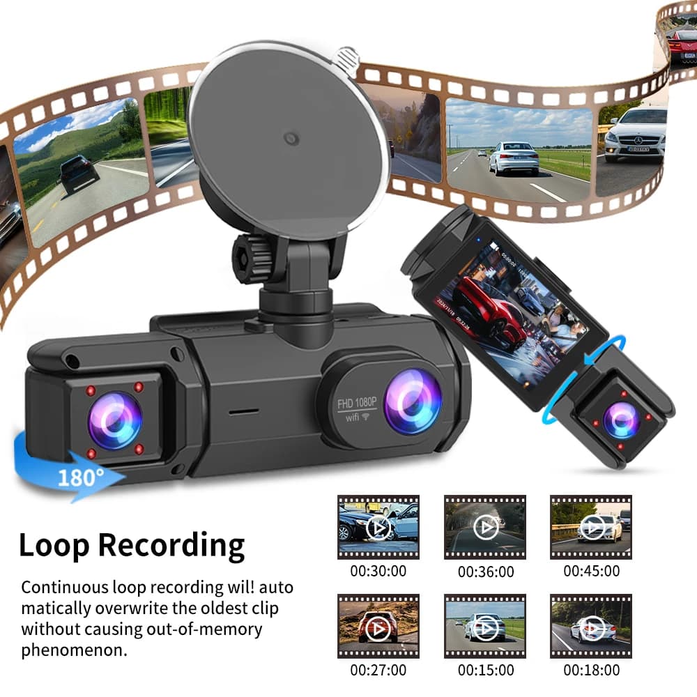 Dash Cam For Cars 32G Card 3Channels FHD1080P Car DVR Night Vision Loop Recording G-sensor Driving Recorder Tachograph Black Box