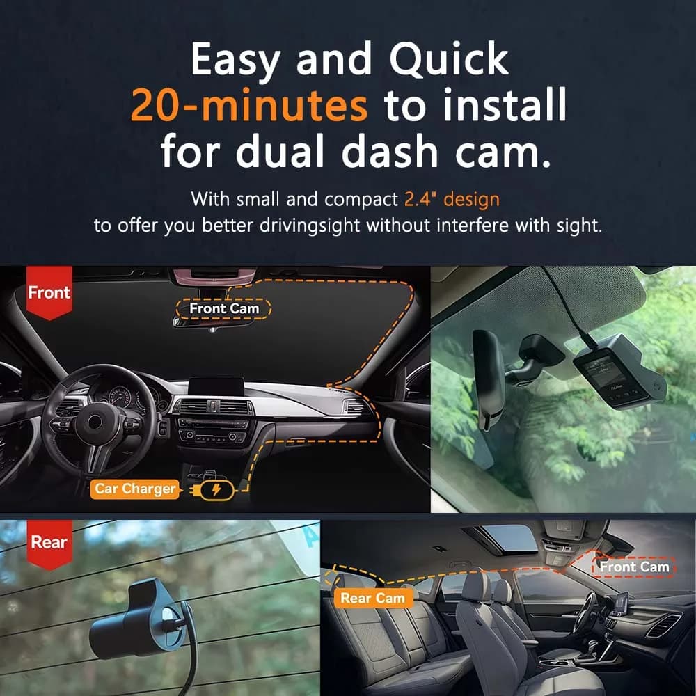 Dash Cam for Cars Dashcam Night Vision With Rear 1080P Car Video Recorder Supports WiFi APP Monitoring 24 Hours Parking Monitor