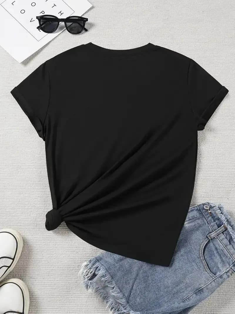 Women's T-shirt  More Amor Por Favor Heart Checkerboard Print Casual Loose T Shirt Streetwear Daily Wear Durable Casual T Shirt