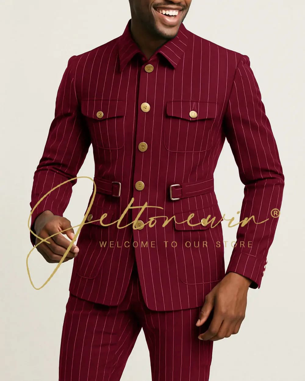 Men's Navy Pinstripe Slim Fit Suit