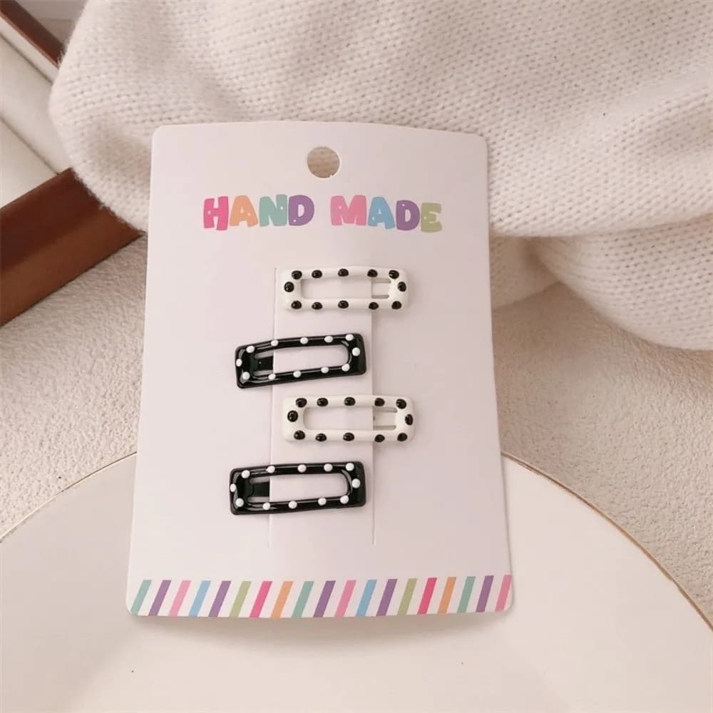 4pcs/set Headwear Black White Dot Hair Clips Geometric Cute Hairpin Sweet Barrettes Hair Accessories