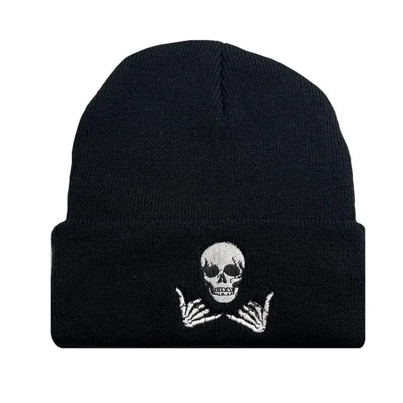 Skull Embroidered Cuffed Knit Beanie