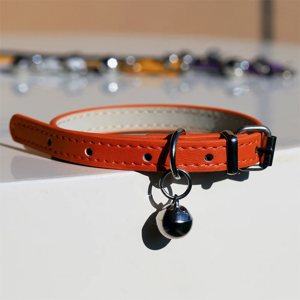 Adjustable PU Leather Cat Collar with Metal Buckle