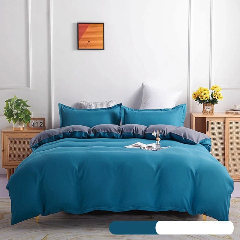 Simple Solid Sanding Bedding Set 4Pcs Two-Color Soft Bedclothes for Four Seasons Skin-Friendly Bedroom Decor for Adult Students