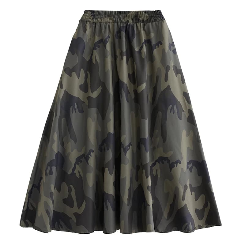 Camouflage Print A-Line Maxi Skirt