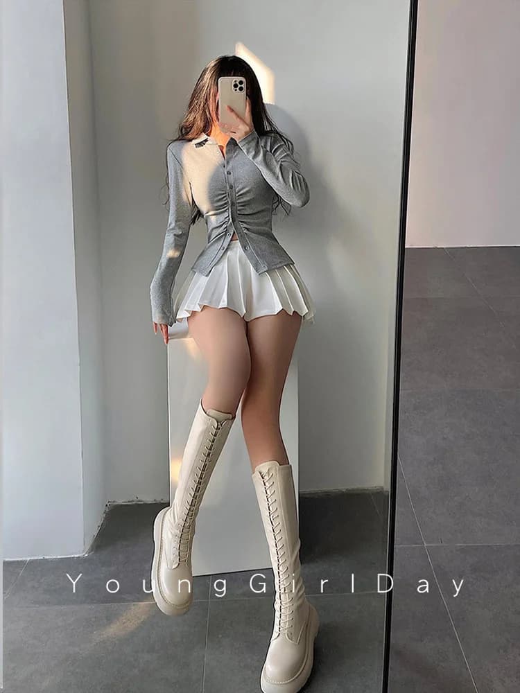 High-Waist Pleated A-Line Mini Skirt