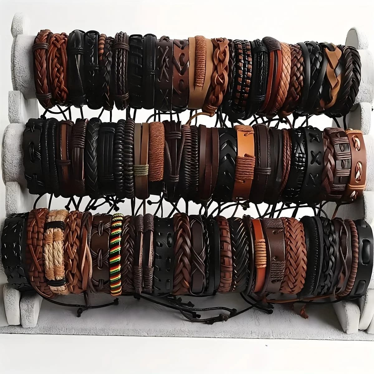 Braided Leather Bracelets with Wood Beads