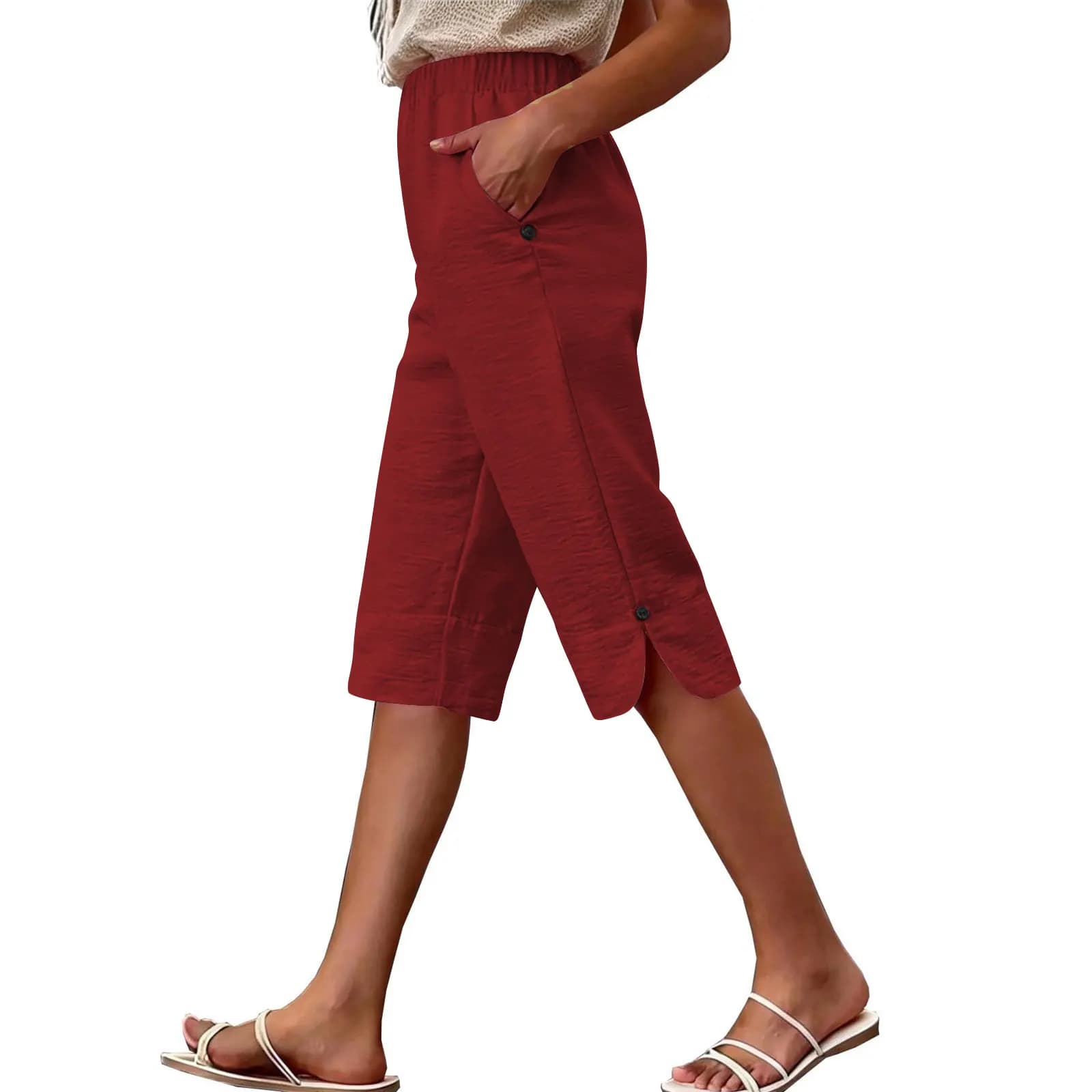 Women's High Waist Capri Pants with Pockets