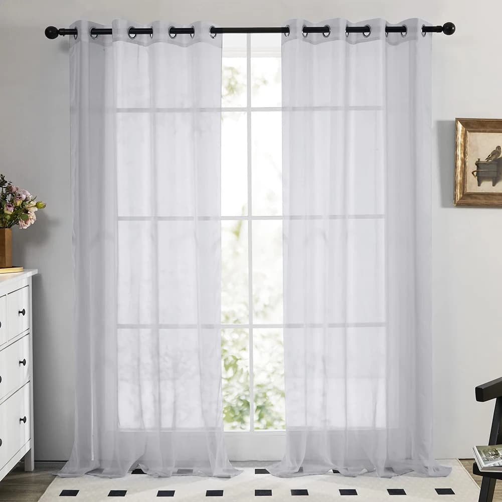 White Sheer Voile Grommet Curtain Panel