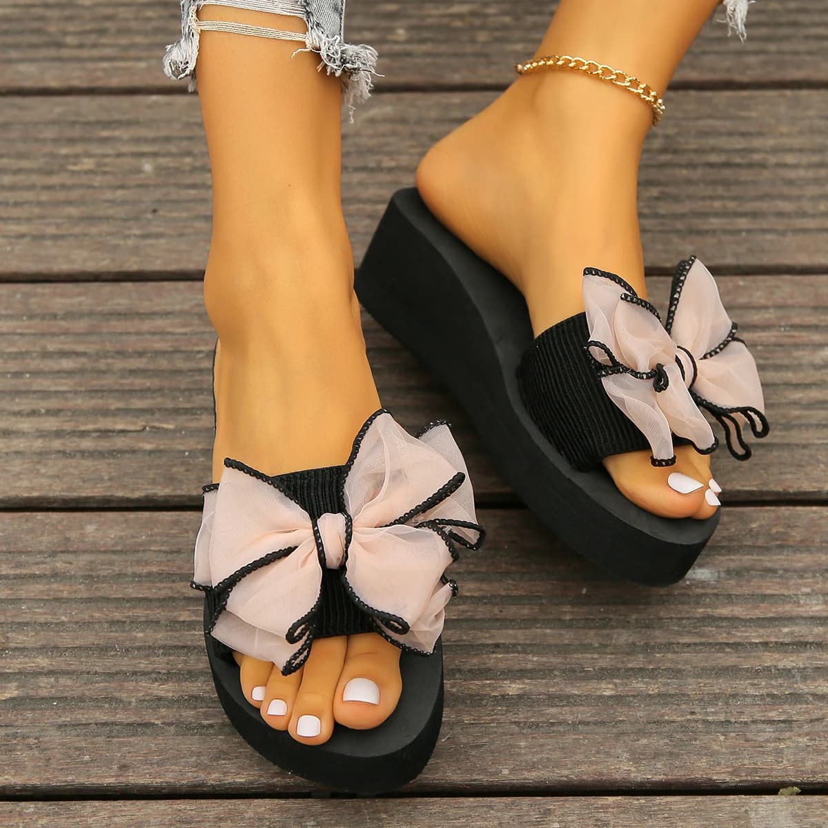 Women's Bow-Knot Wedge Heel Flip-Flops