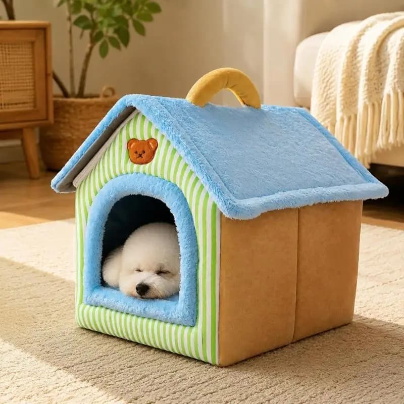 Small Dog House-Style Indoor Bed with Lift-Out Pad