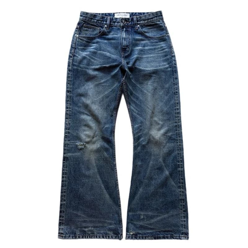 Vintage Washed Distressed Flare Denim Jeans
