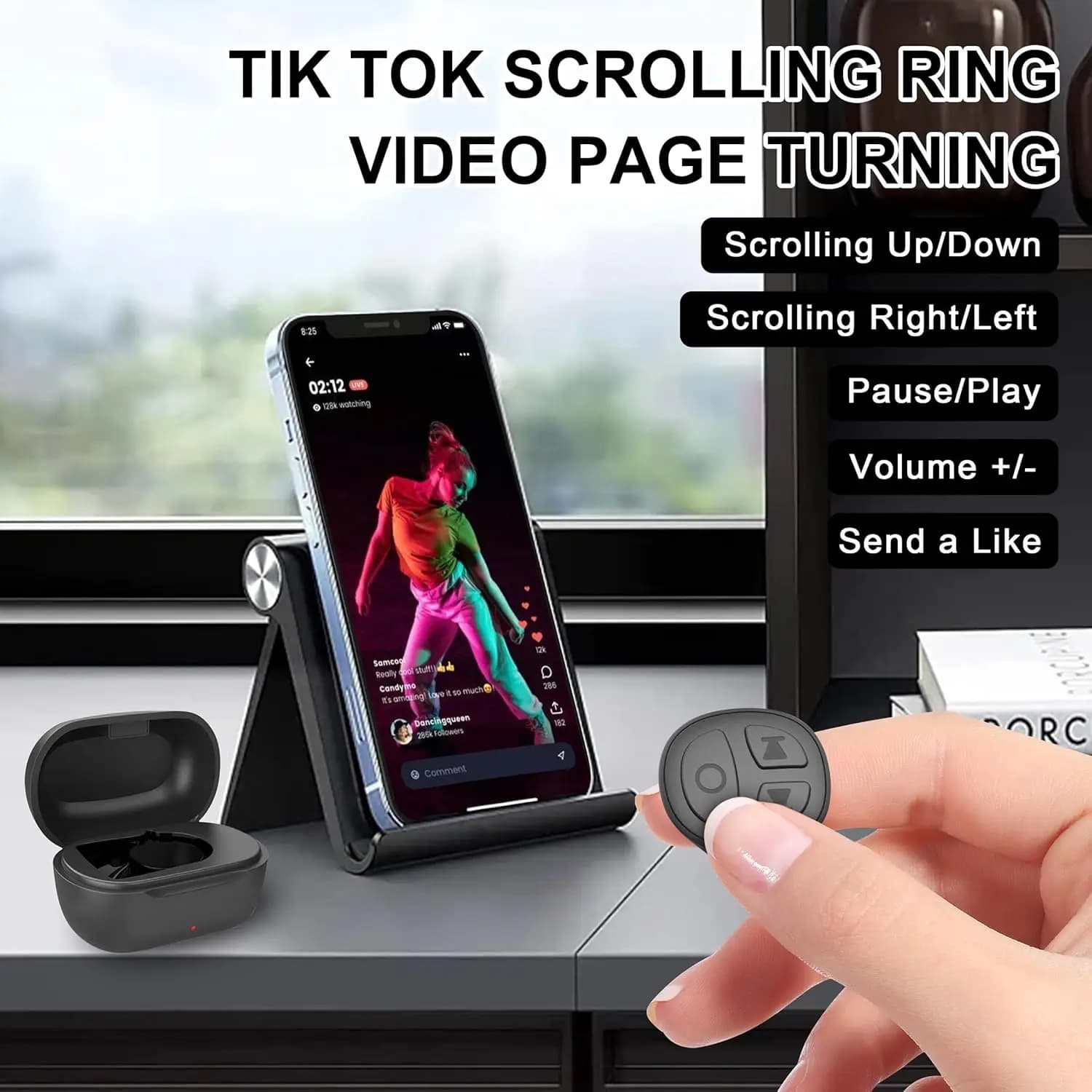 GITFOS Phone Remote Control for TikTok Scroller Ring Bluetooth Page Turning Ring Roller Both Camera Remote Control Function