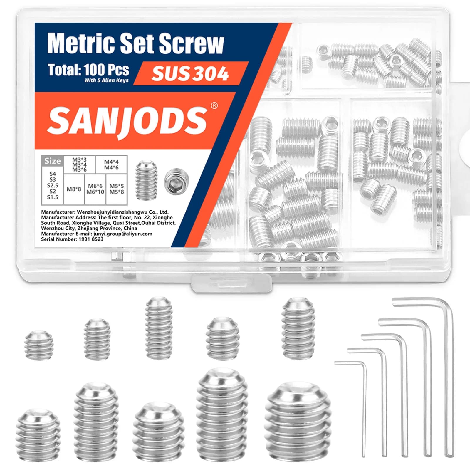 Set Screws Assortment Kit M3-M8 with Allen Keys
