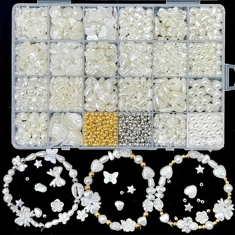 White Pearl Bead Assortment Kit with Spacers