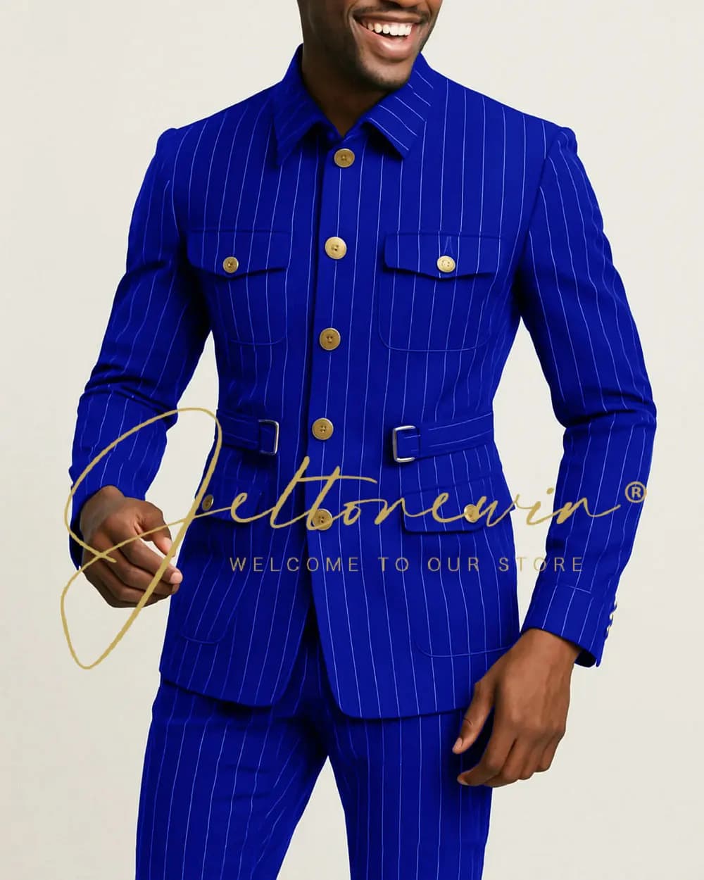 Men's Navy Pinstripe Slim Fit Suit