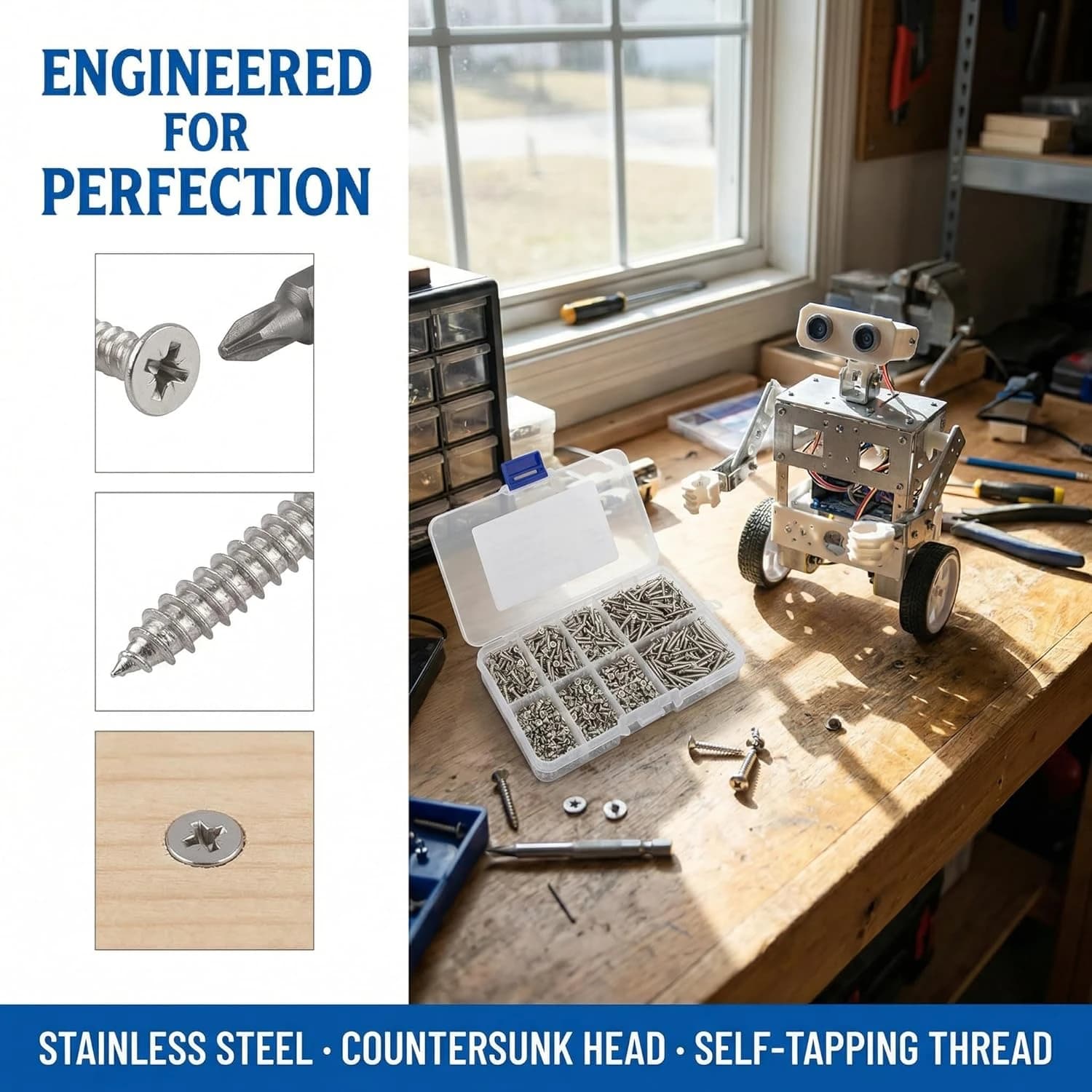 240-Piece Self-Tapping Wood Screw Set, 8 Sizes