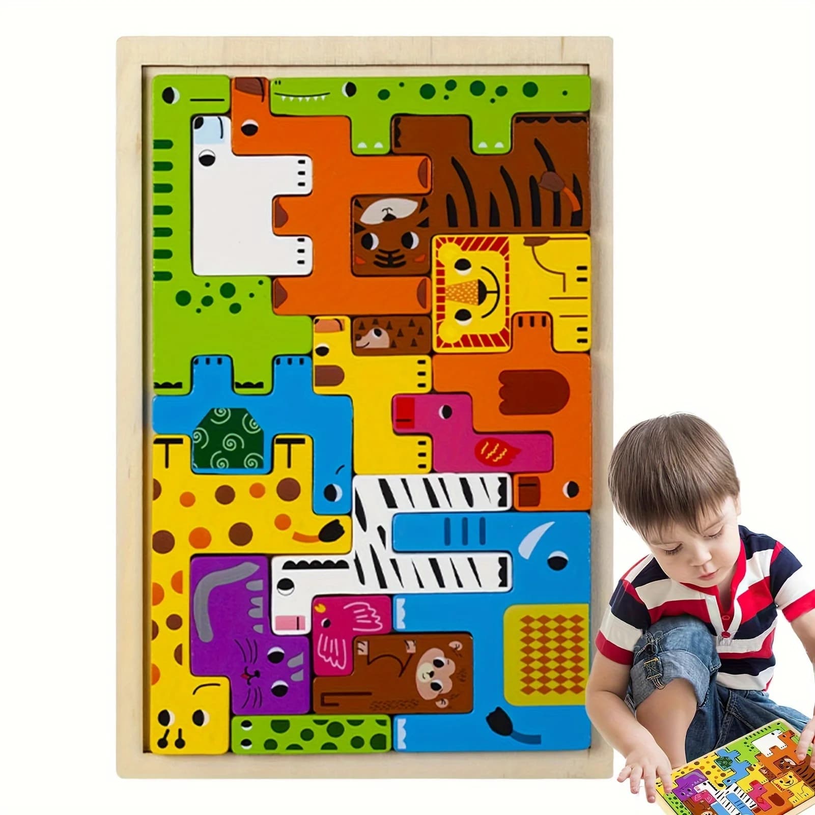 Wooden Block Puzzle Set Animal Tangram Game