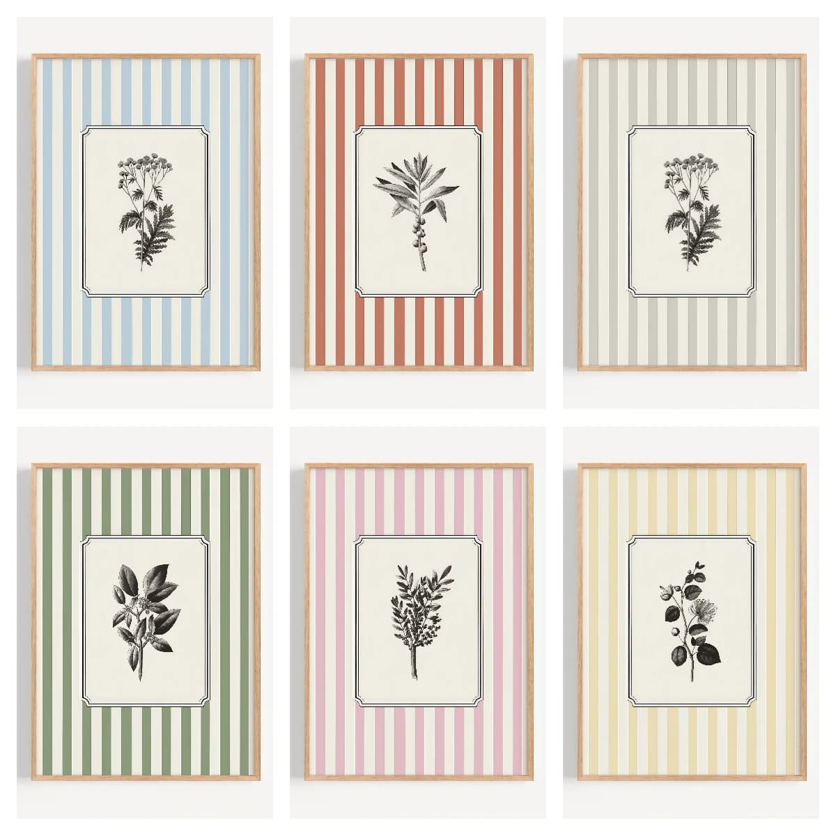 Minimalist Plants Stripes Canvas Wall Art