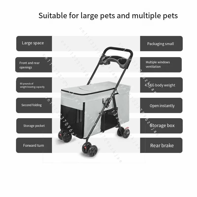 Medium To Large Dog Pet Stroller Multifunctional and Foldable Suitable for Outdoor Travel, Large Size for Commuting and Portable