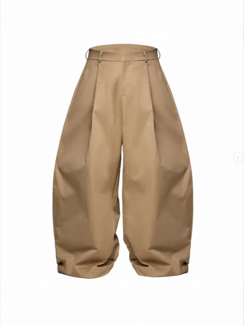 Khaki Pleated Wide Leg Balloon Pants