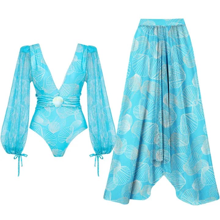 Women's Ruffle Splice Print Bikini With Skirt