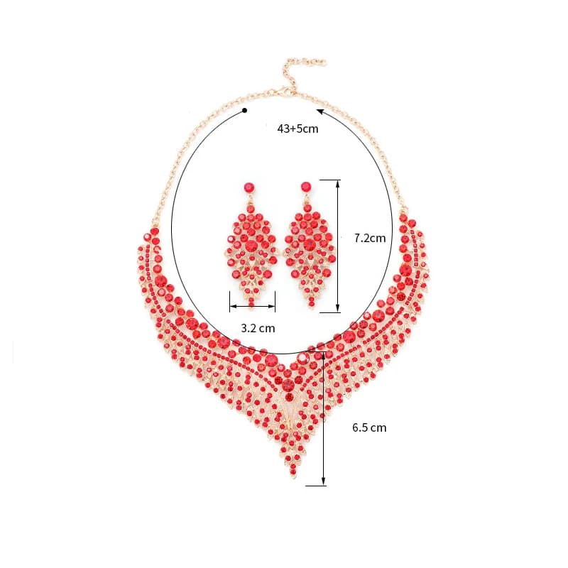 Red Crystal Statement Earrings and Rhinestone Choker Set