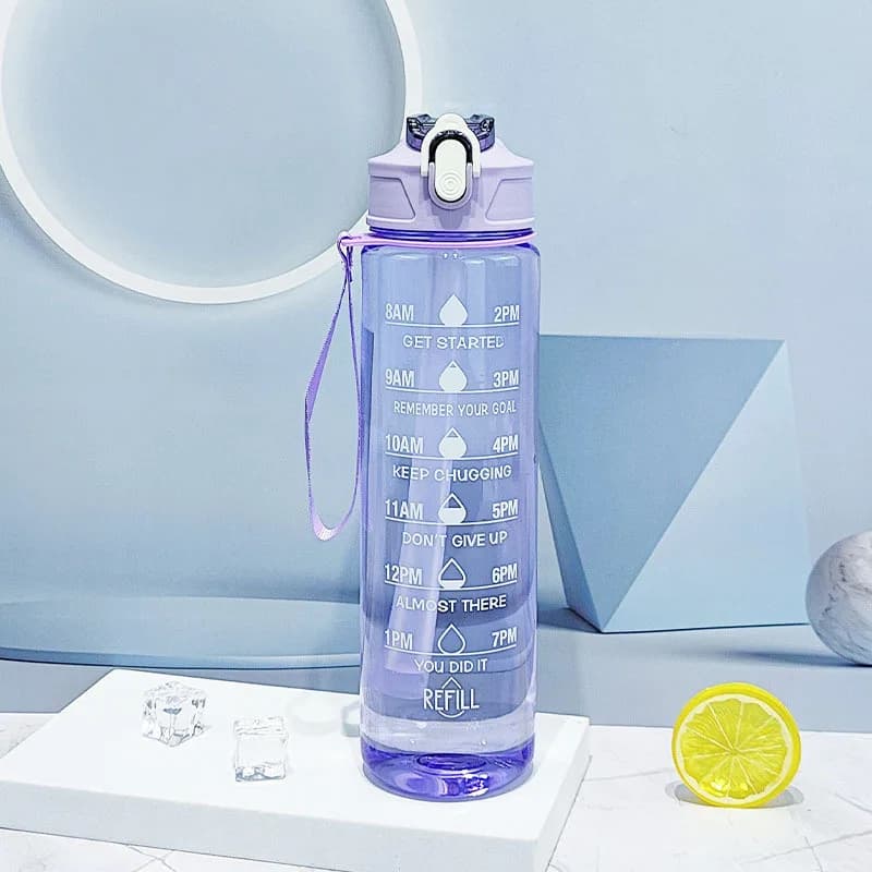 Sports Water Bottle with Time Tracker and Straw