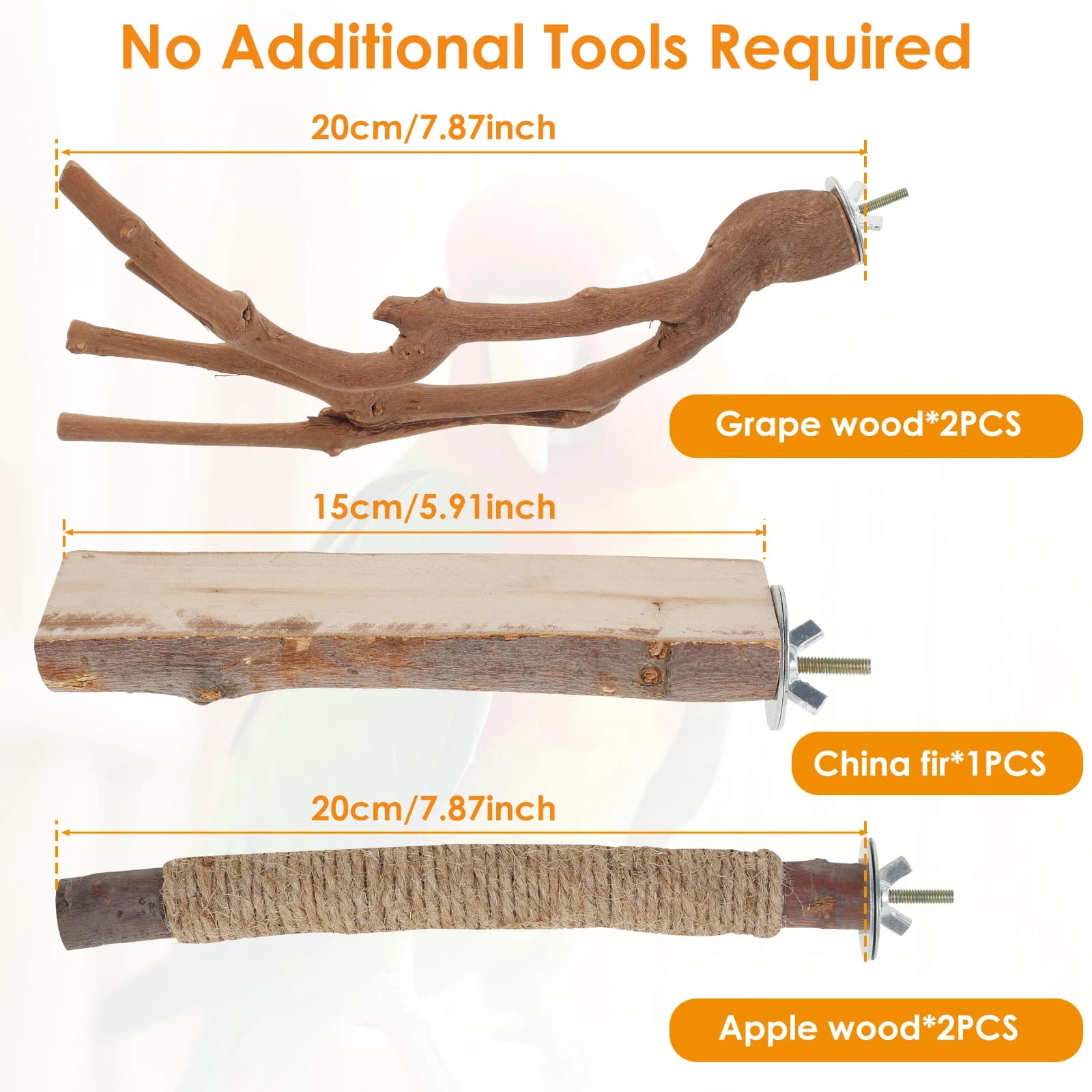 Solid Wood Bird Perch Stand Set