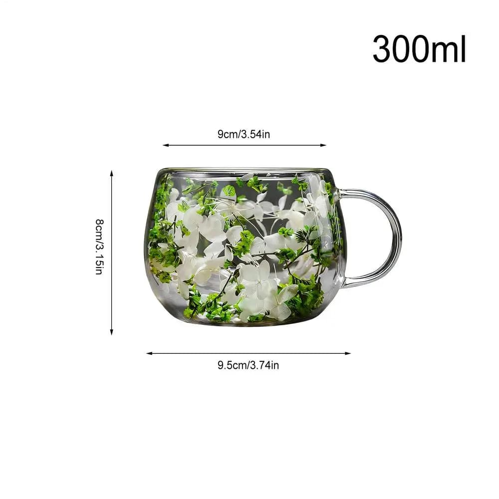 Double Wall Glass Cup with Dried Flowers