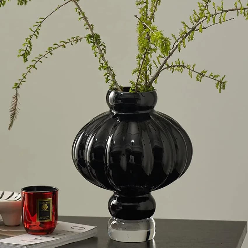 Glass Lantern Vase with Vertical Stripes