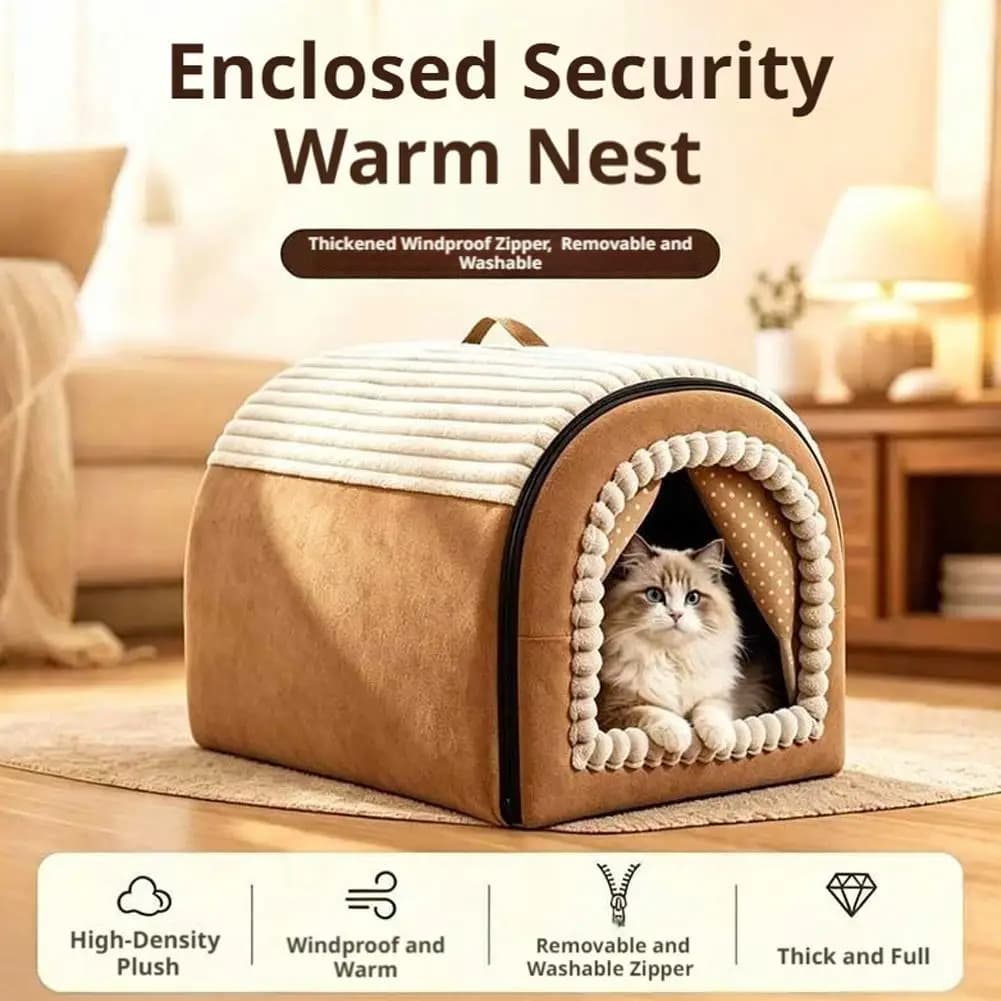 Enclosed Pet House with Door Curtain