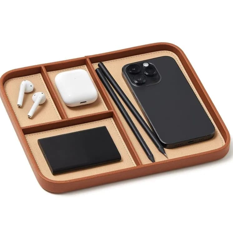PU Leather Nightstand Organizer Tray