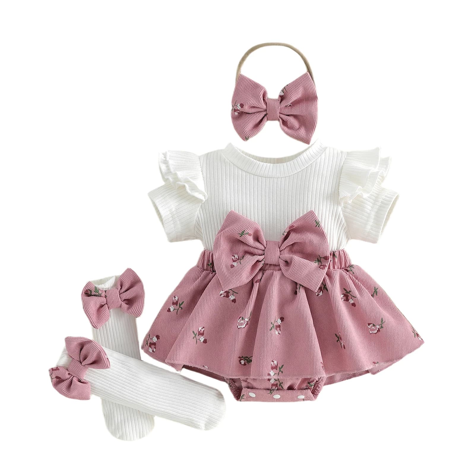 Baby Clothing Girls Summer Outfits Short Sleeve Skirt Romper + Long Socks + Headband Set Newborn Clothes